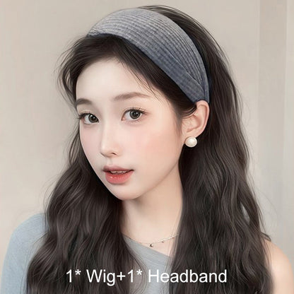 Full Head Wig Set with Removable Gray Headband