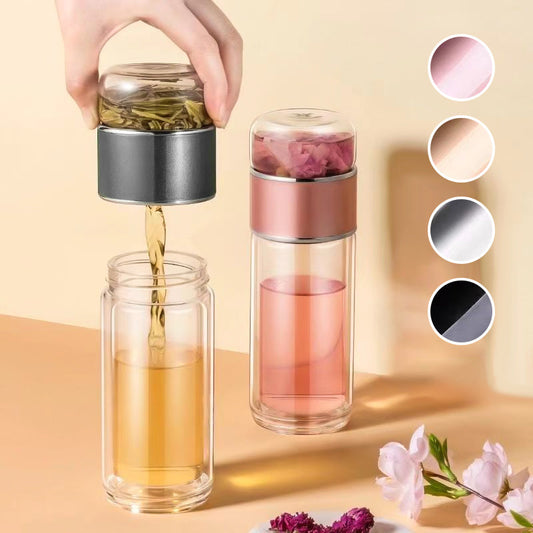 Premium Double Wall Tea & Water Separation Glass Bottle