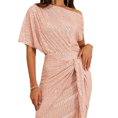 50%off🔥Sparkly One-Shoulder Ruched Dress